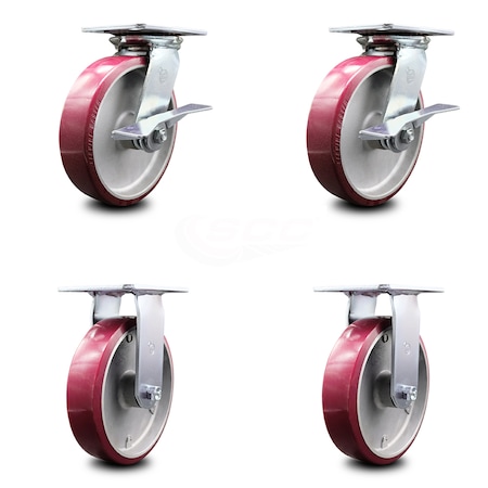 Service Caster 8 Inch Poly on Aluminum Caster Set with Ball Bearing 2 Brakes and 2 Rigid SCC SCC-35S820-PAB-SLB-2-R-2